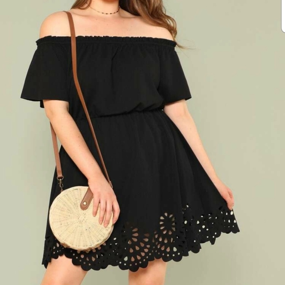 Off the Shoulder Dress with Laser Cut Detail